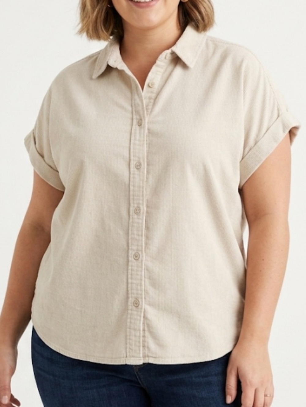 Tilley Neutral Striped Short Sleeve Button Down Shirt Plus Size XXL